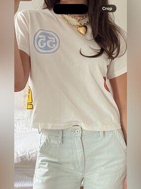 Cherry Cropped Graphic White Tee
